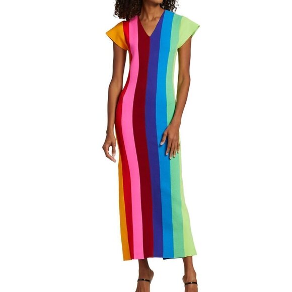 Christopher John Rogers Striped Cap-Sleeve Midi-Dress - Picture 3 of 7